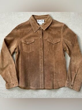 Scully Suede Shirt Jacket Womens S Tan Camel 100% Suede Leather Shacket Western